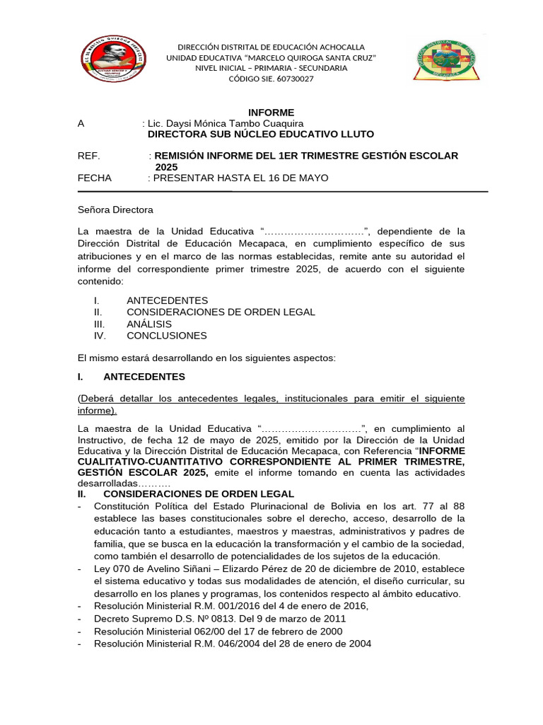 Informe Primer Trimestre 2025 | PDF | Educación de la primera infancia