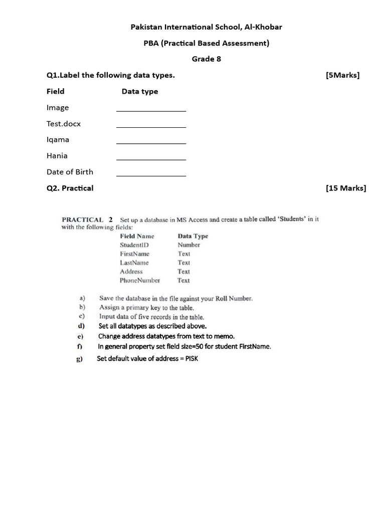 Grade 8 Data Types Assessment | PDF