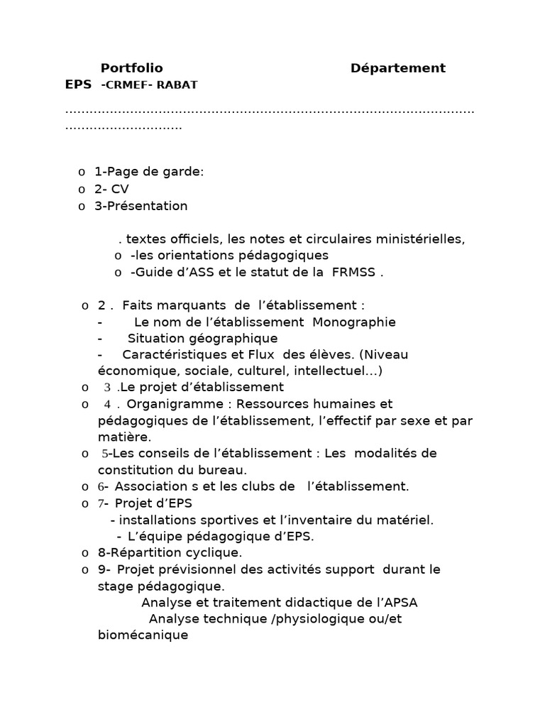 Portfolio EPS CRMEF Rabat : Projet et Évaluation | PDF