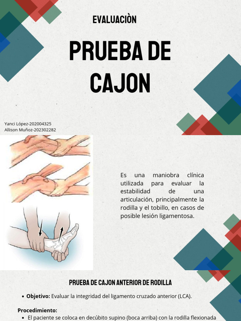 Pruebas de Cajón para Evaluar Lesiones Ligamentarias | PDF | Rodilla ...