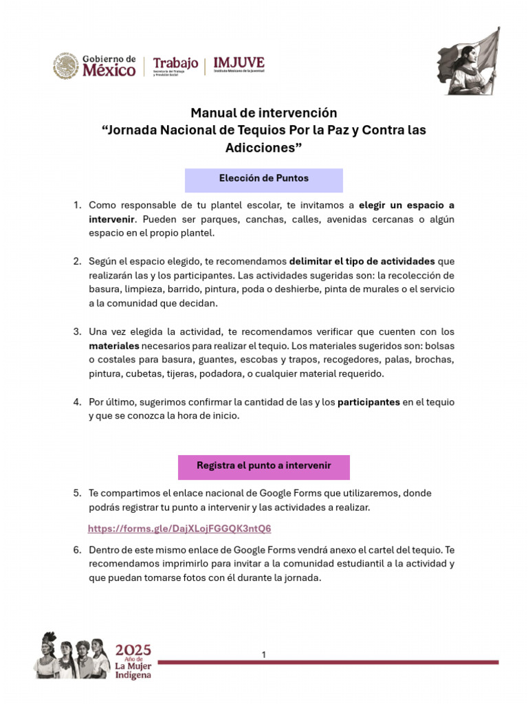 Manual Jornada Nacional de Tequios Por La Paz y Contra Las Adicciones ...
