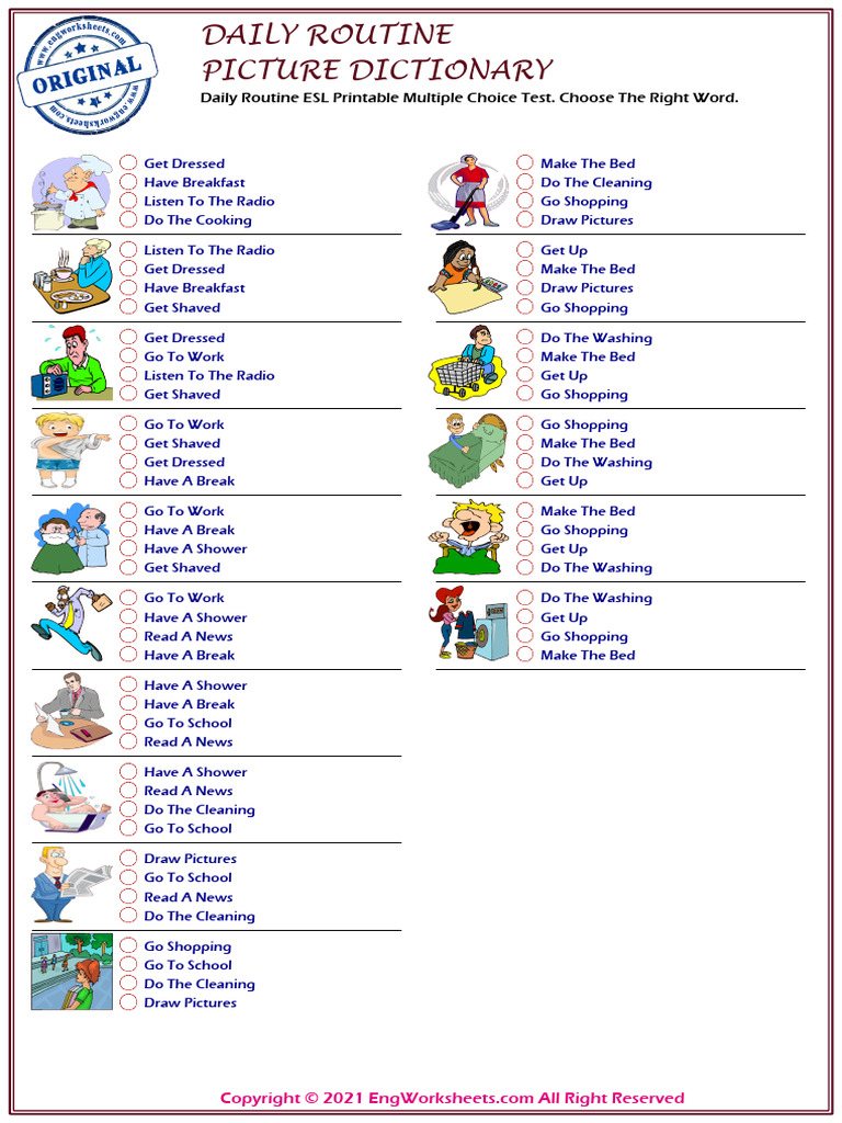 ESL Daily Routine Picture Dictionary | PDF