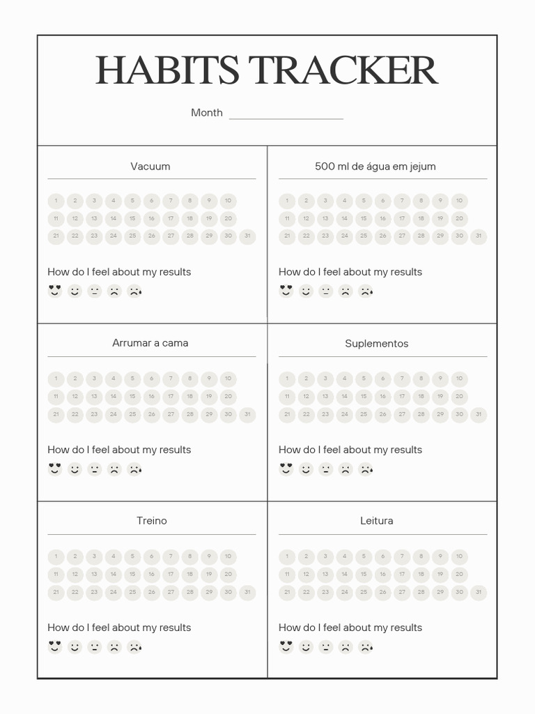 Black and White Minimalist Monthly Habits Tracker Document PDF | PDF