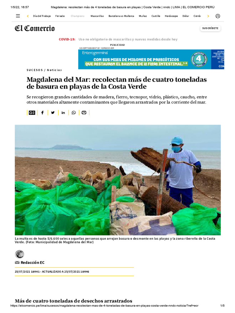 Magdalena - Recolectan Más de 4 Toneladas de Basura en Playas - Costa ...
