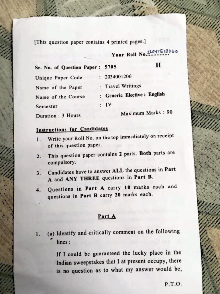 Travel Writing Exam Paper 5705 | PDF