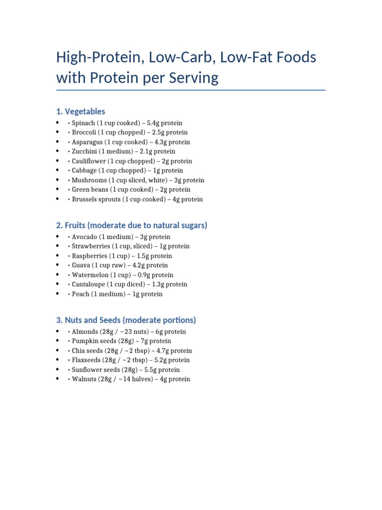 High-Protein Low-Carb Foods List | PDF
