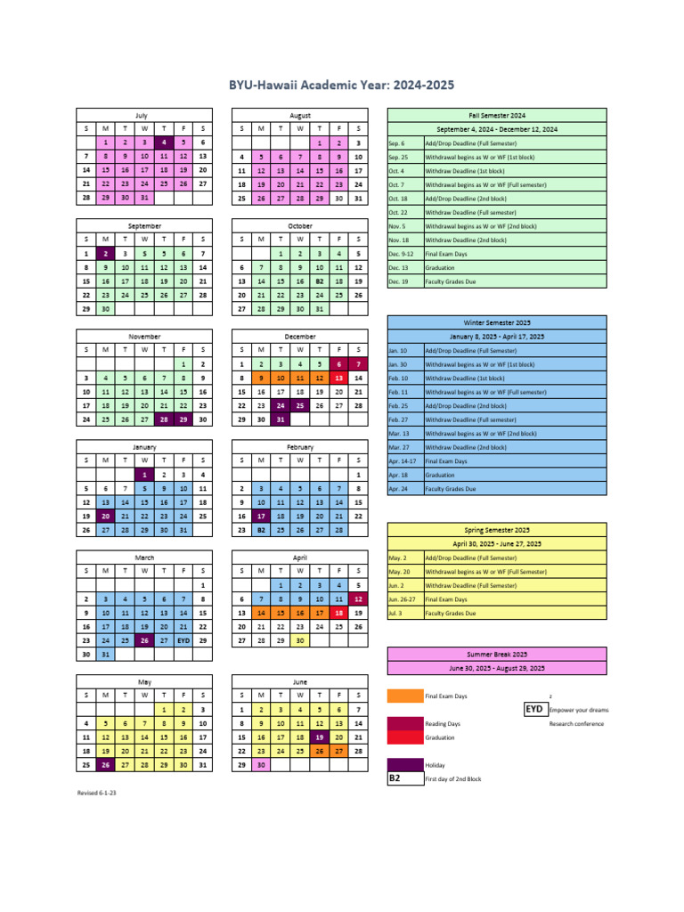BYU-Hawaii Academic Calendar 2025-2026 | PDF | Academic Term | Educational Stages