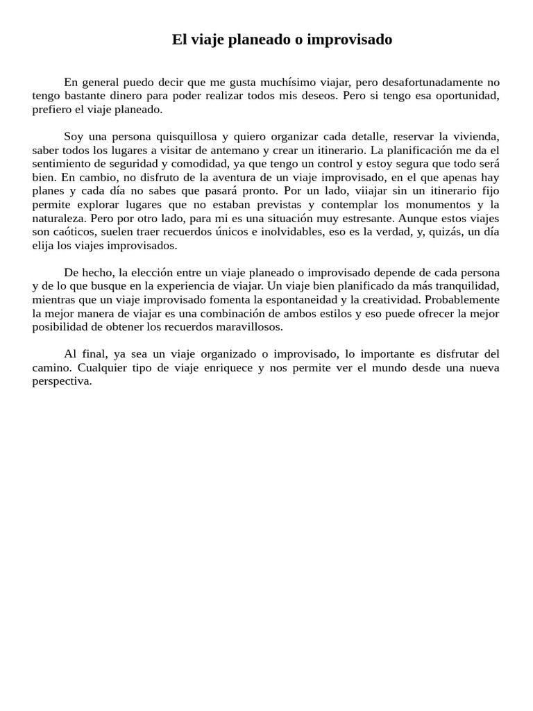 El Viaje Planeado o Improvisado | PDF