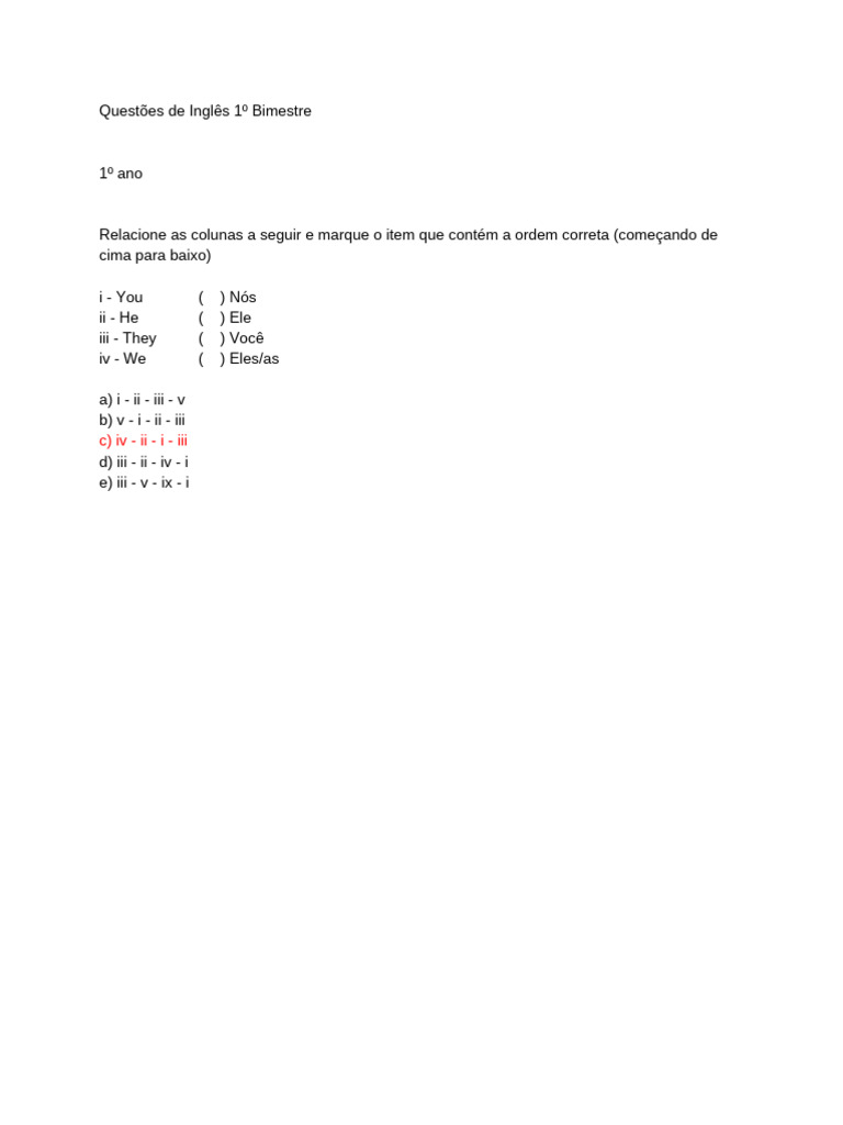 Questões de Inglês: Pronomes e Verbos | PDF | Linguística | Famílias ...