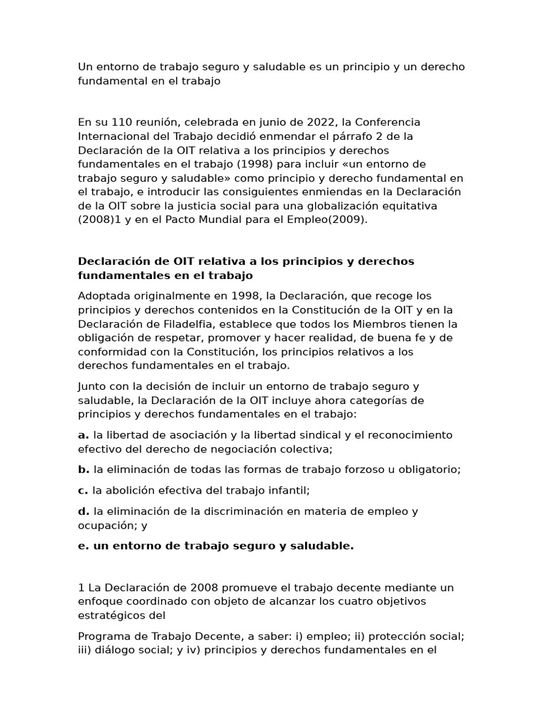 Un Entorno de Trabajo Seguro y Saludable Es Un Principio y Un Derecho ...