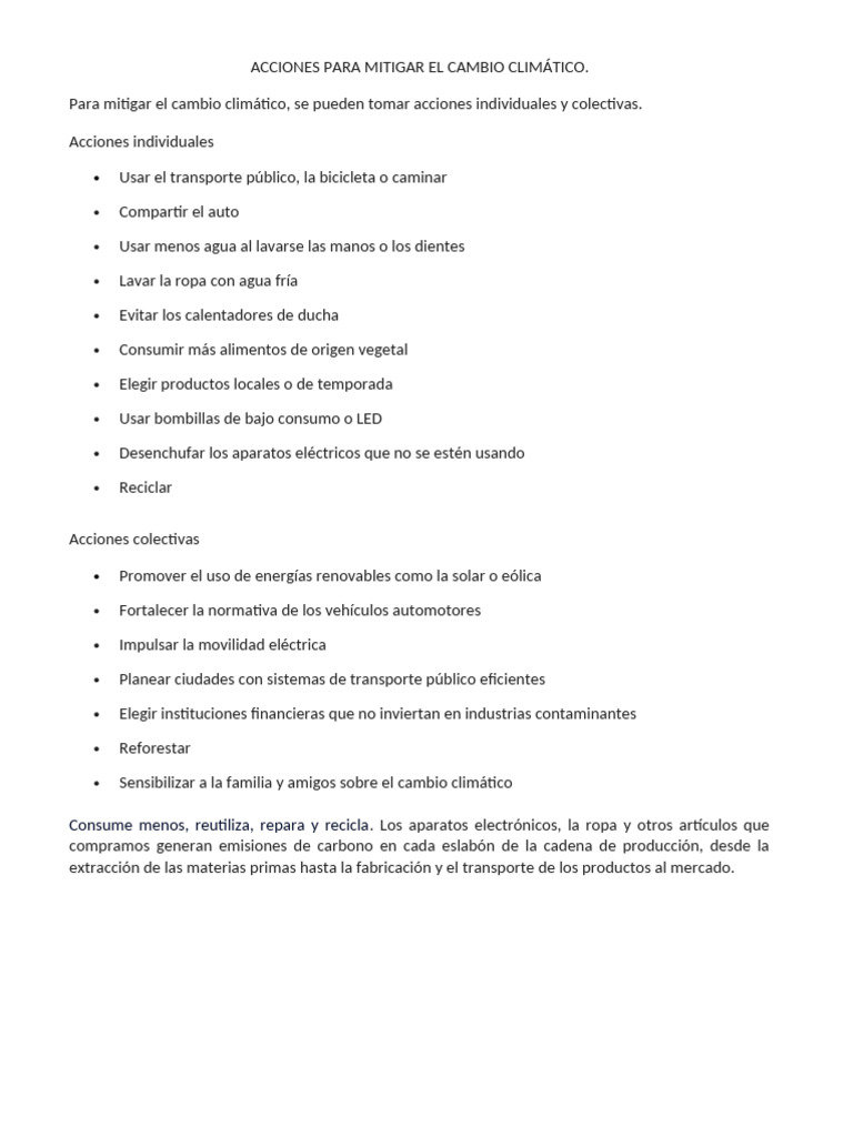 Acciones para Mitigar El Cambio Climático | PDF
