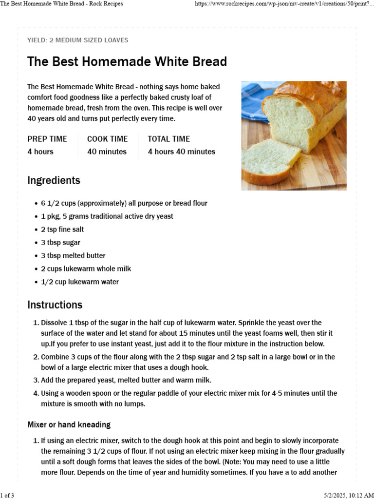 The Best Homemade White Bread - Rock Recipes | PDF | Dough | Breads