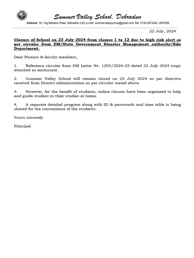 DM Order: School Closure on July 23 | PDF