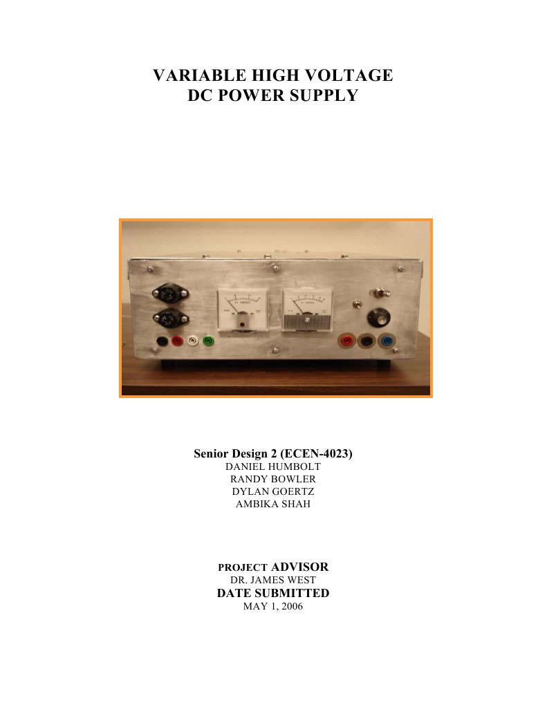 Variable High Voltage DC Power Supply: Design Team 2 | PDF | Power ...