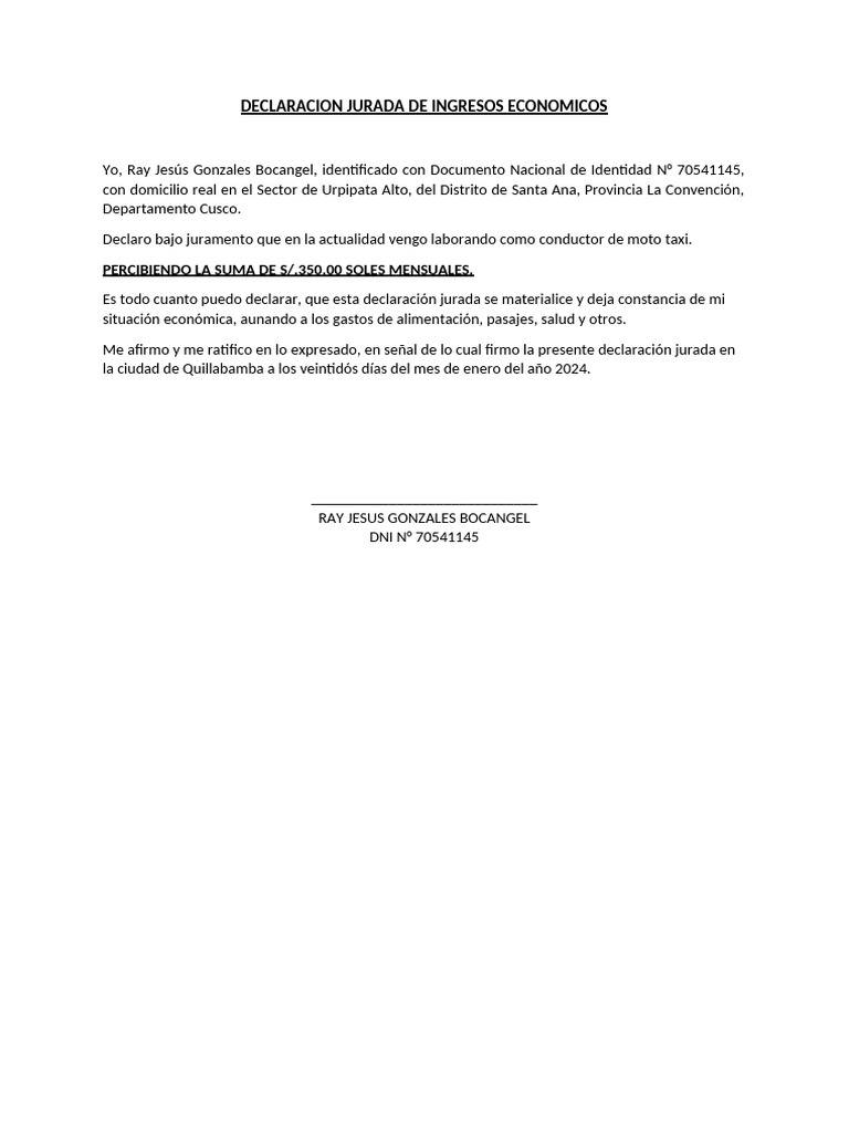 Declaración Jurada de Ingresos 2024 | PDF