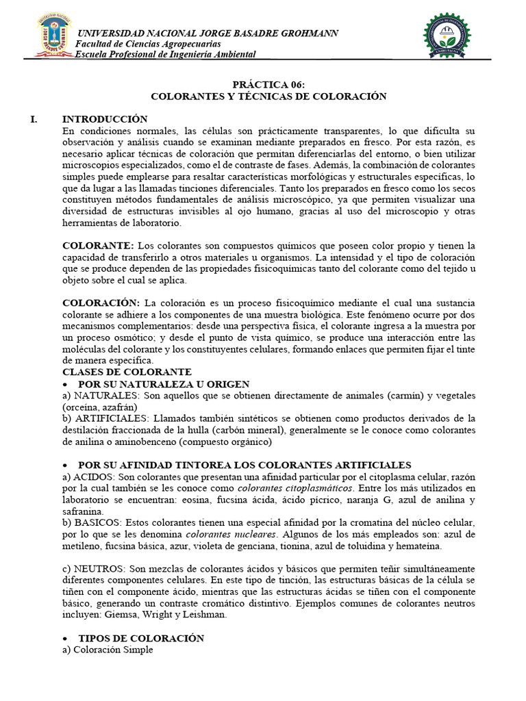 Técnicas de Coloración en Microscopía | PDF | Tinción | Biología Celular)