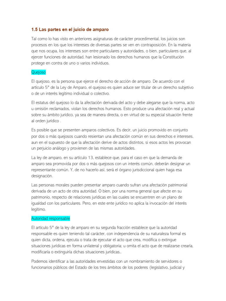 1.5 Las Partes en El Juicio de Amparo | PDF | Judicaturas | Estado ...