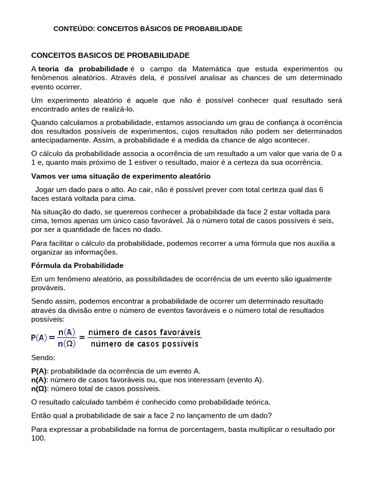 Conceitos Básicos de Probabilidade | PDF | Probabilidade | Aleatoriedade