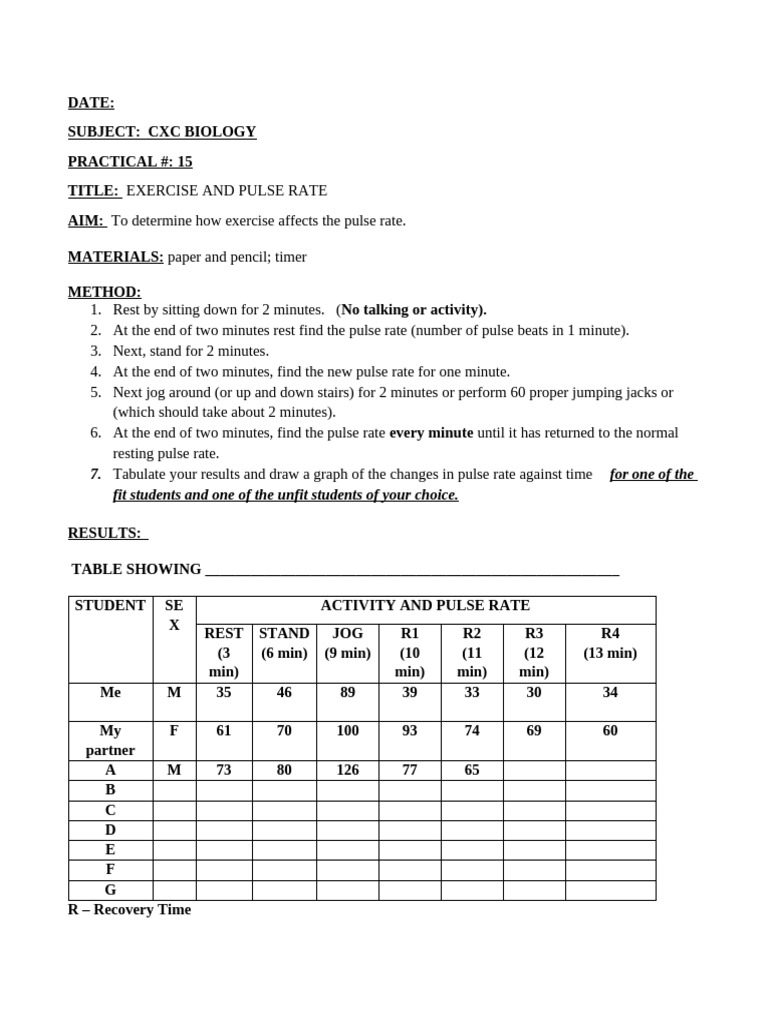 Exercise Impact on Pulse Rate Analysis | PDF