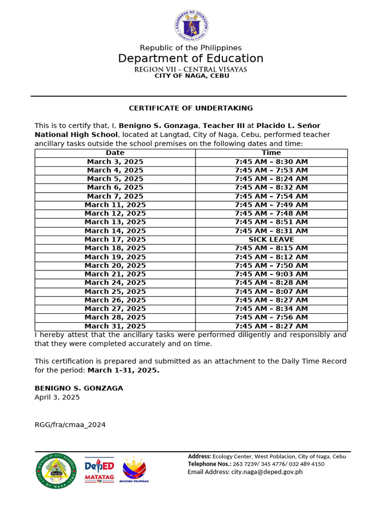 01 Certificate of Undertaking | PDF