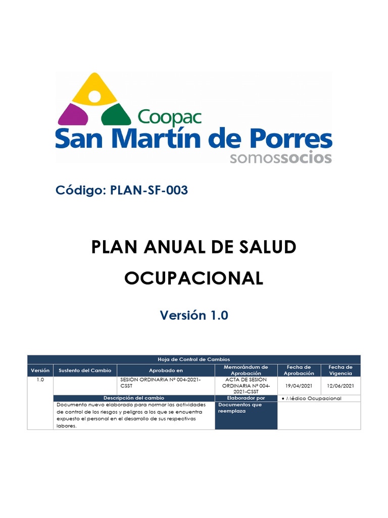 Plan Anual de Salud Ocupacional 2025 | PDF | Seguridad y salud ...