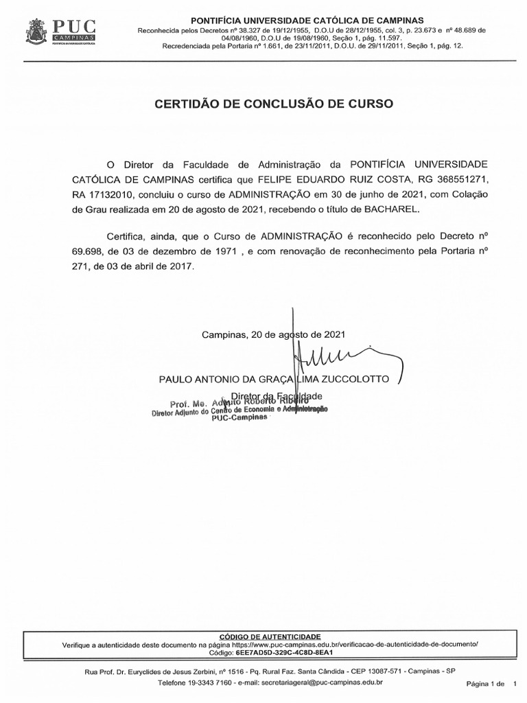 Declaração de Conclusão de Curso | PDF
