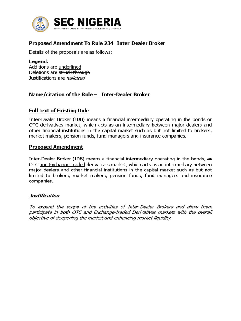Proposed Amendment To Rule 234 Inter Dealer Broker | PDF