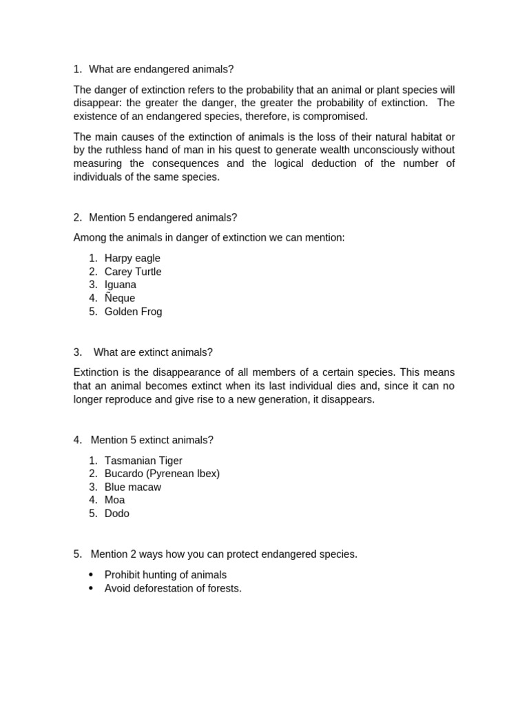 What Are Endangered Animals | PDF