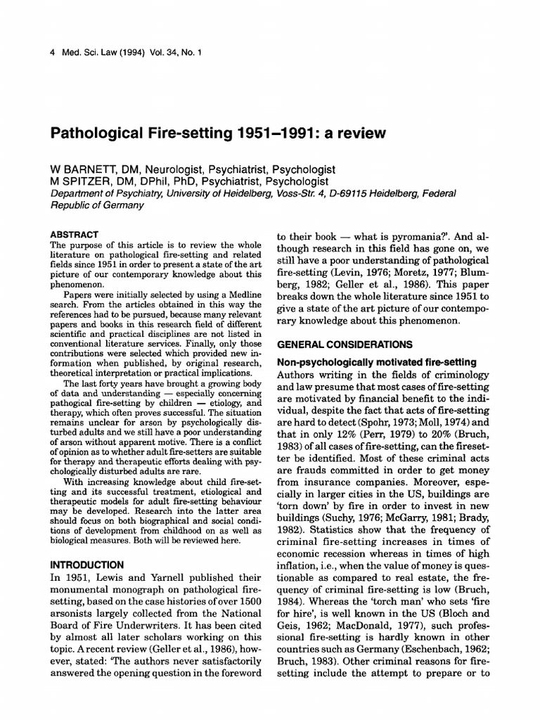 Review of Pathological Fire-Setting | PDF | Psychosis | Psychiatry