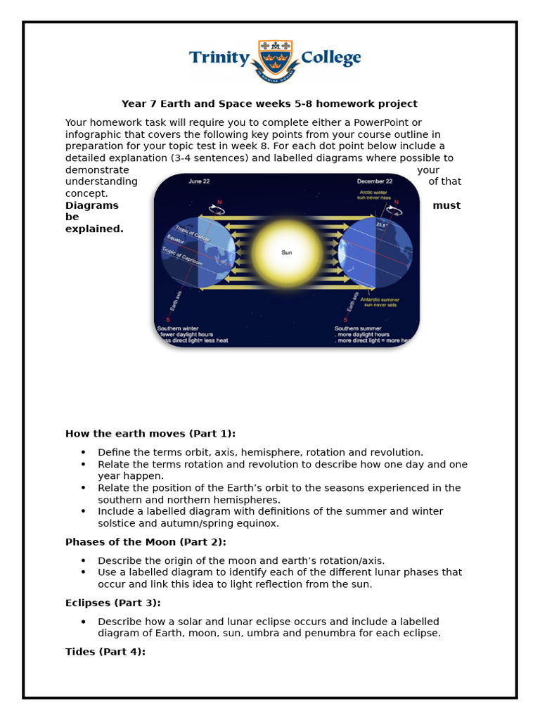 Year 7 Earth and Space Homework Task | PDF | Moon | Eclipse