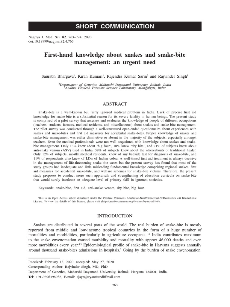 First-Hand Knowledge About Snakes and Snake-Bite | PDF | Venomous ...