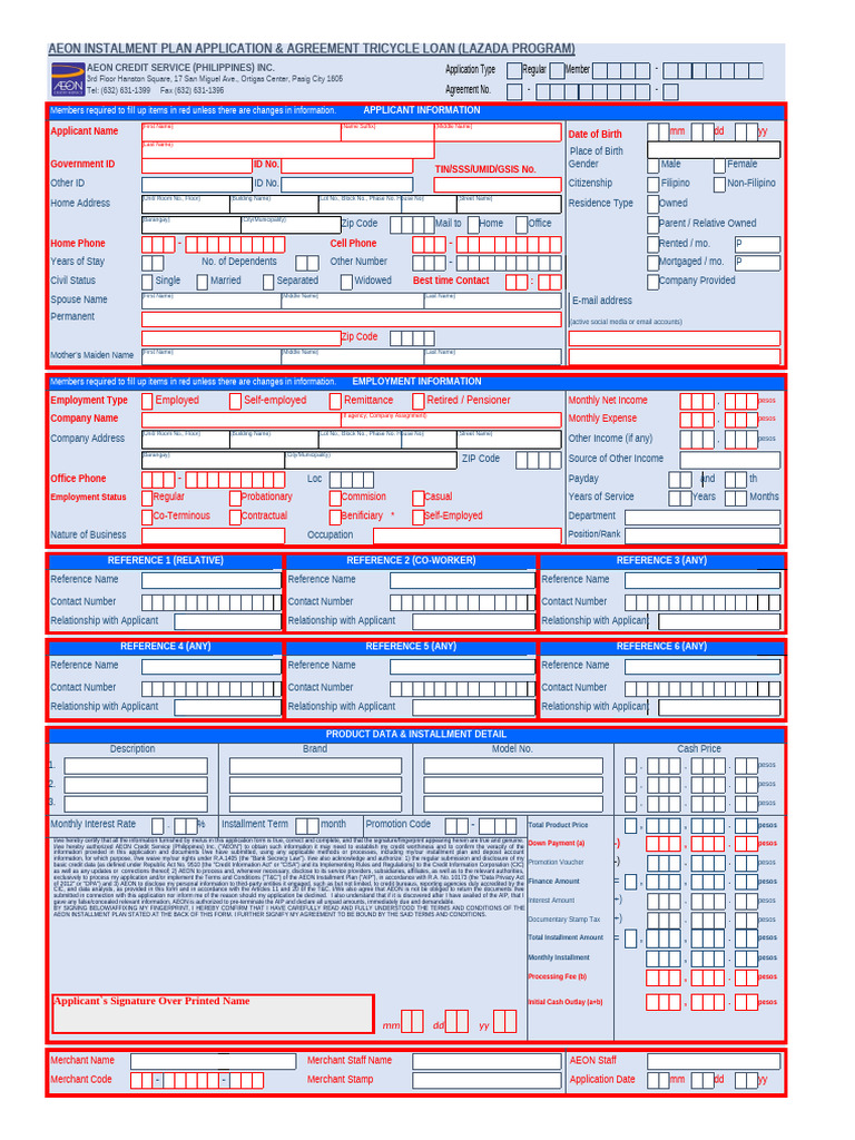 1 AIP Application Form (Lazada) | PDF | Credit | Finance & Money Management