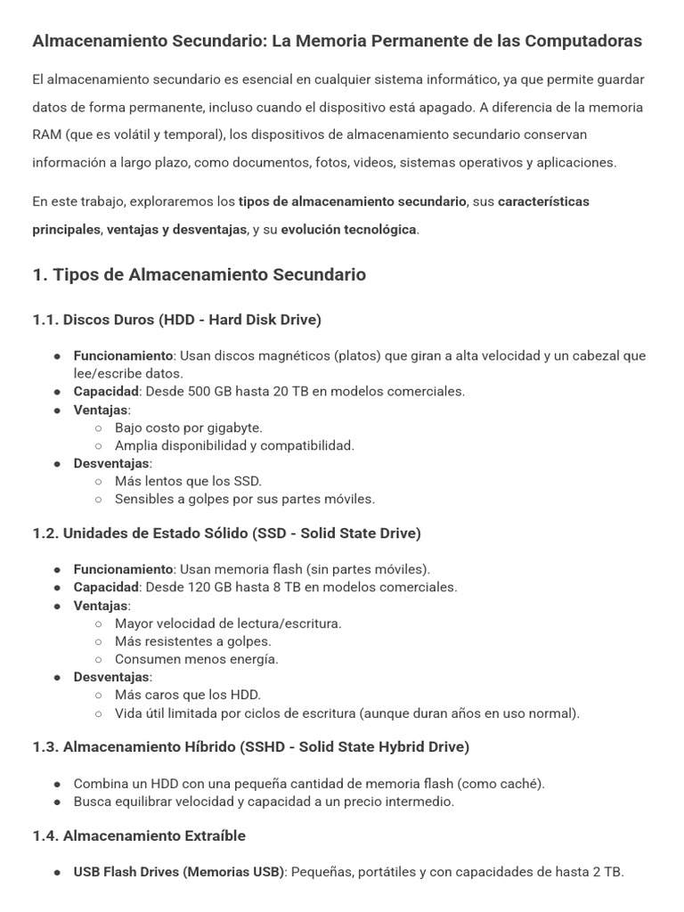 Almacenamiento Secundario | PDF | Almacenamiento de datos de la ...