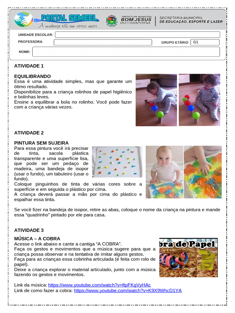 SUGESTÕES DE ATIVIDADES LÚDICAS PARA CRIANÇAS PEQUENAS | PDF