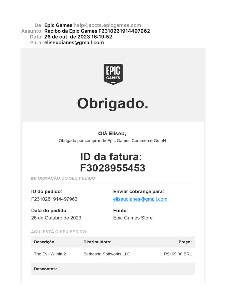 Recibo de Compra Epic Games Store | PDF