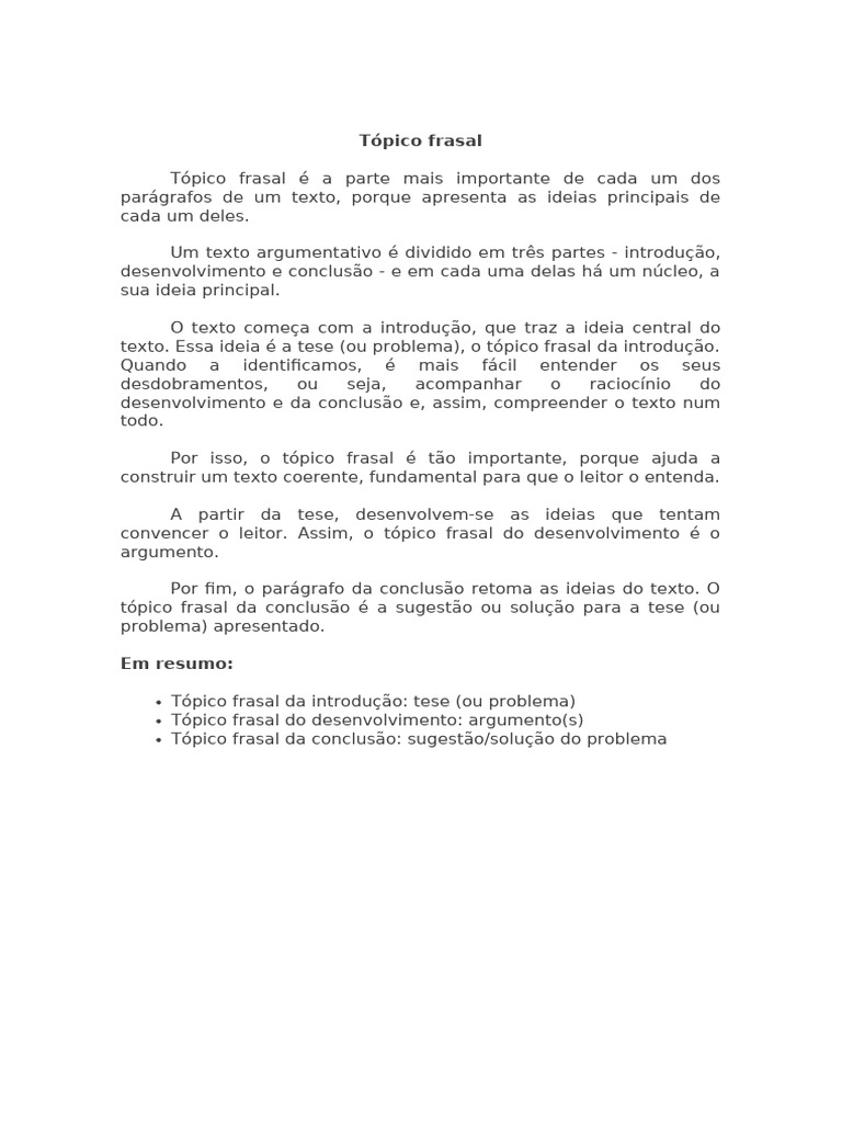 Importância do Tópico Frasal na Redação | PDF