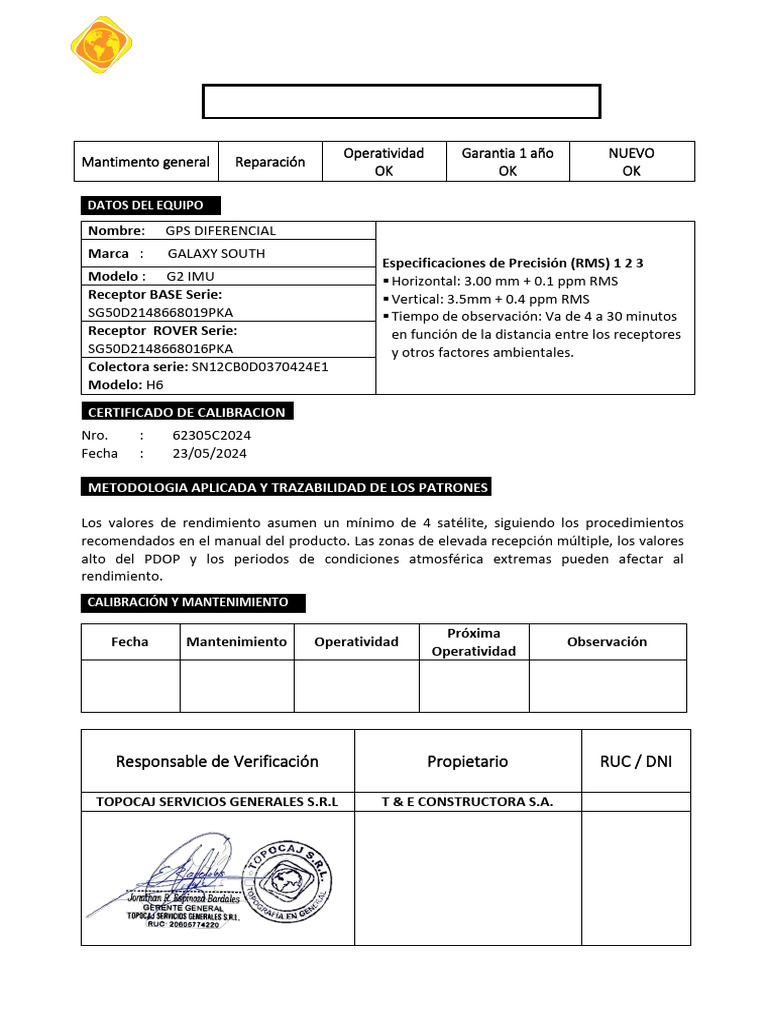 Certificado Operatividad 62305C2024 | PDF