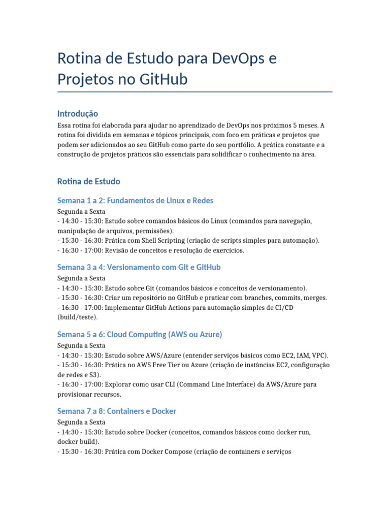 Rotina de Estudo para DevOps e GitHub | PDF | Arquitetura de software ...