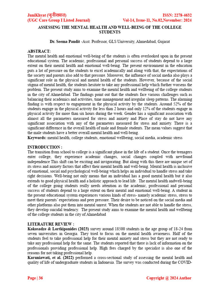 Mental Health of College Students in Ahmedabad | PDF | Mental Health ...