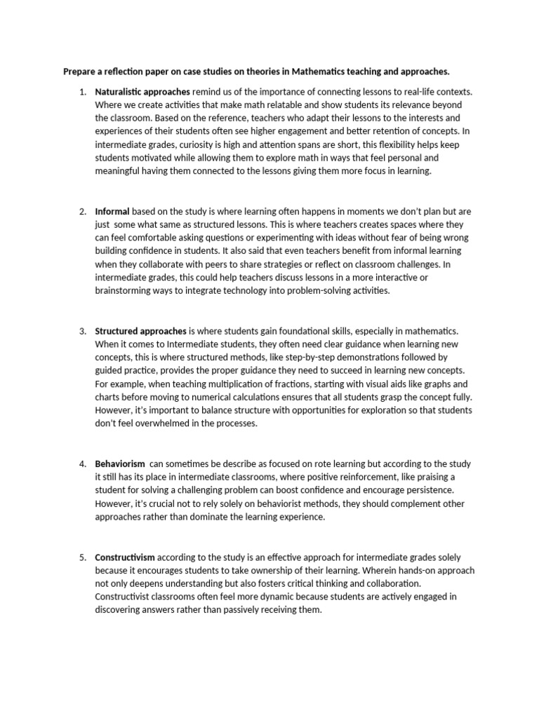 Math Teaching Theories Reflection Paper | PDF | Constructivism ...