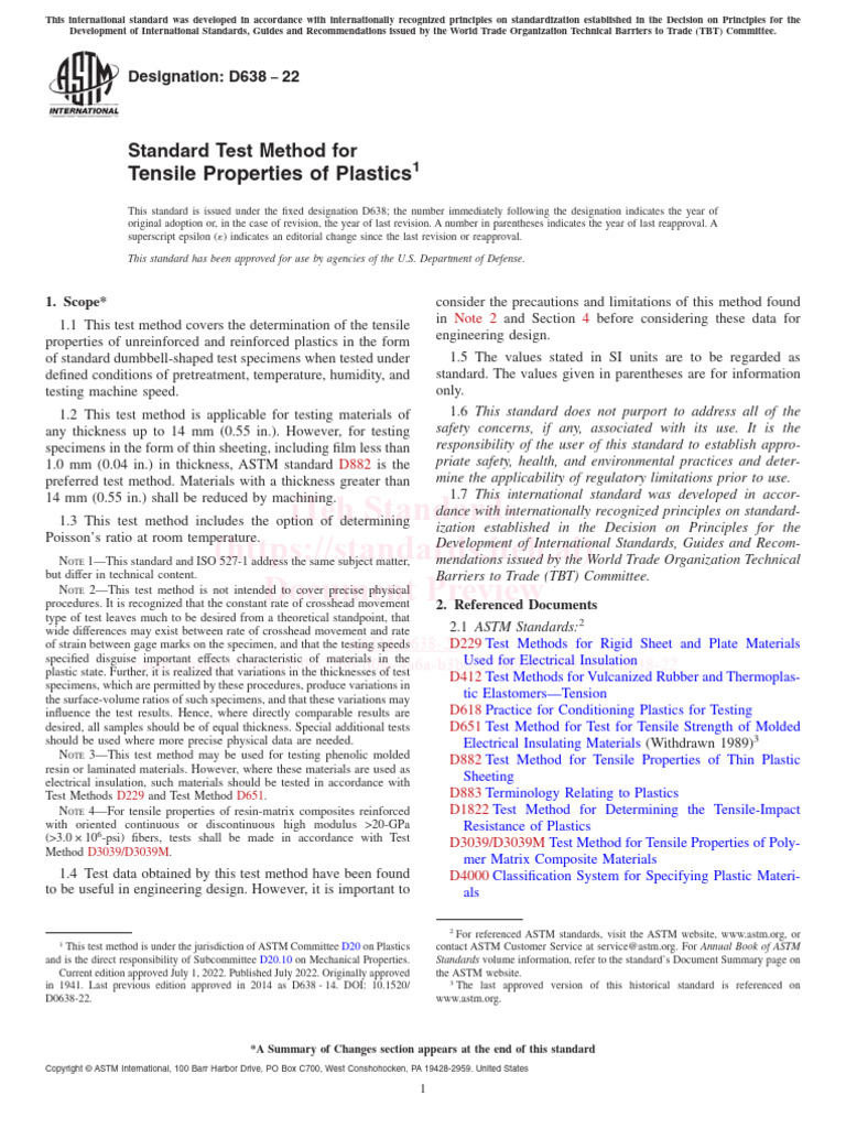 ASTM D638-22: Tensile Test Method | PDF | Young's Modulus | Elasticity ...