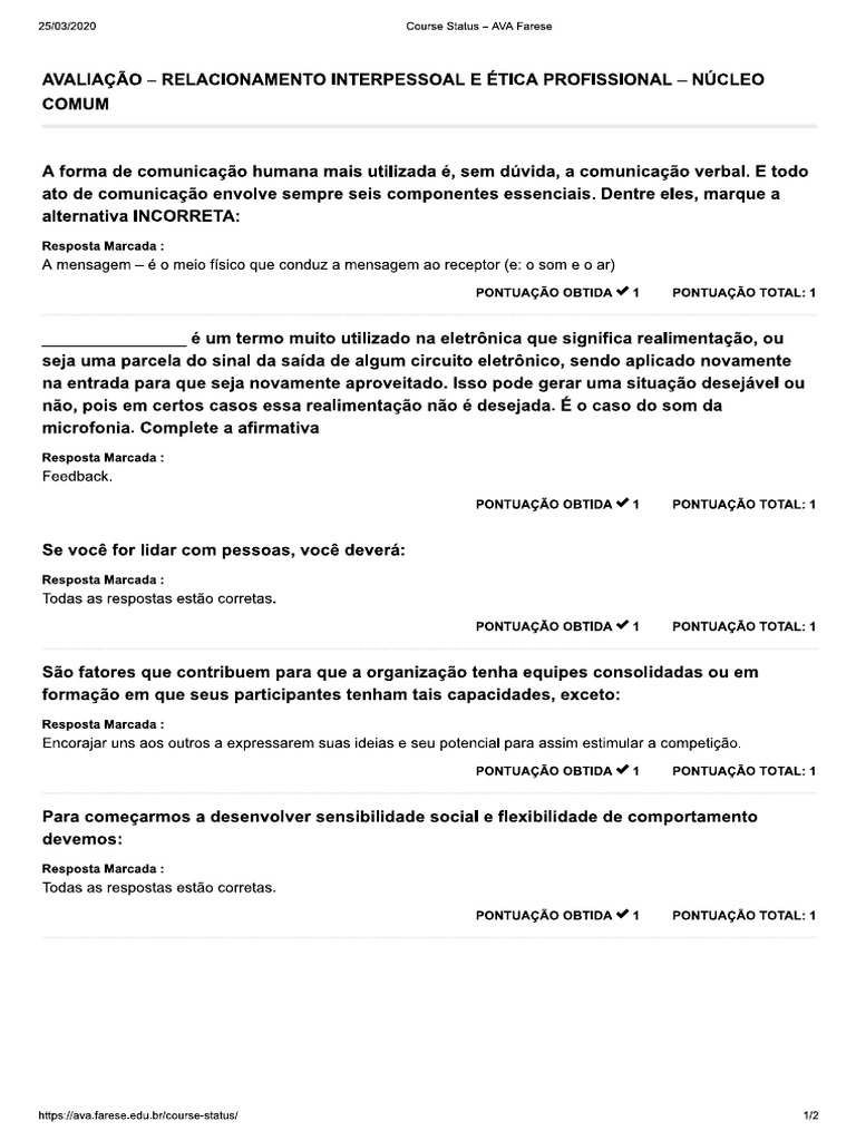 Avaliação - Relacionamento Interpessoal e Ética Profissional - Núcleo ...