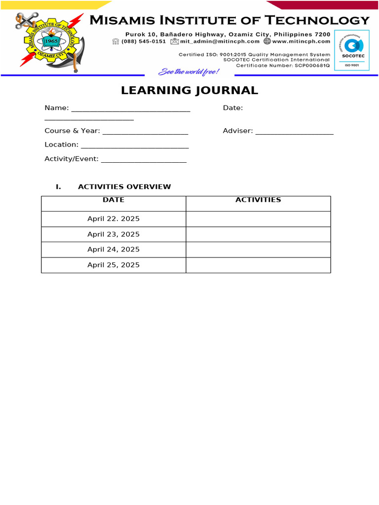 Learning Journal for MITFeST 2025 | PDF | Cognition | Learning