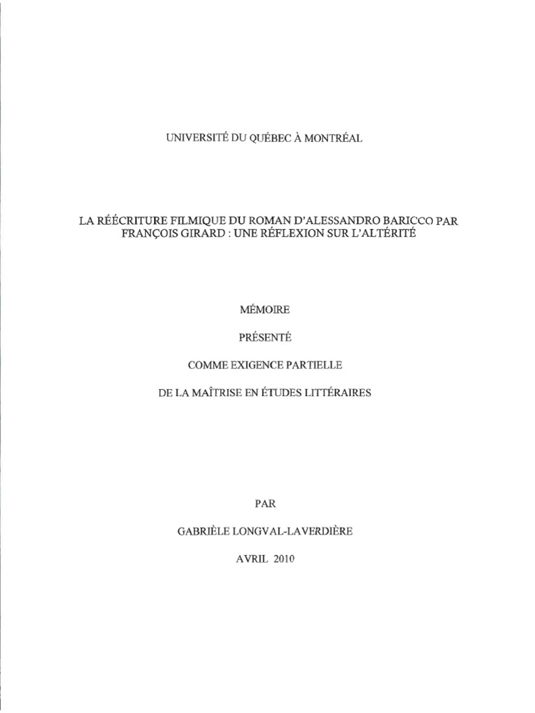 +++la Réécriture Filmique Du Roman D'alessandro Baricco | PDF ...