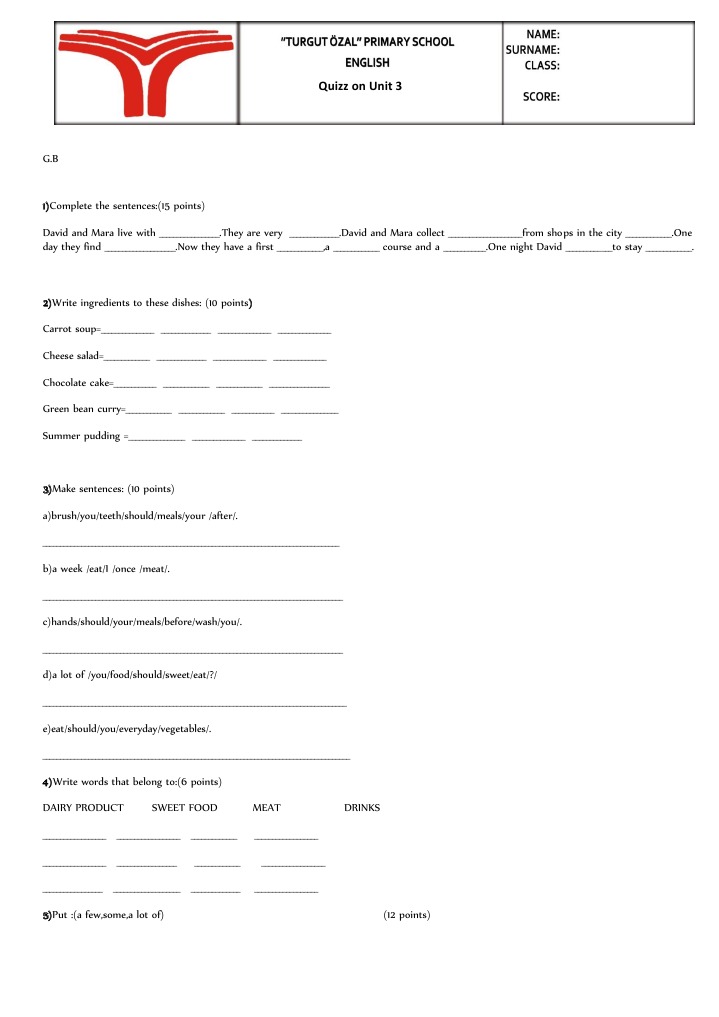 Food and Cooking Exercises for Students | PDF | Meal | Soup