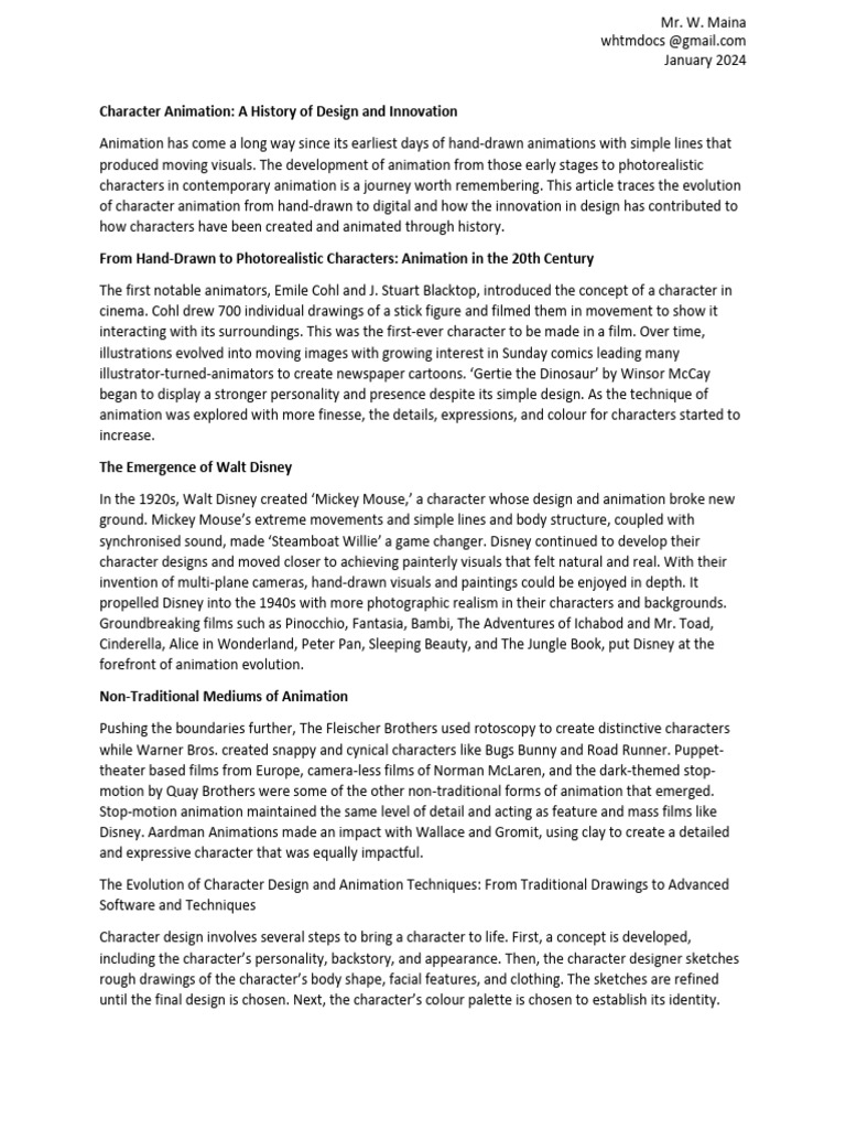 History of Character Design | PDF | Animation