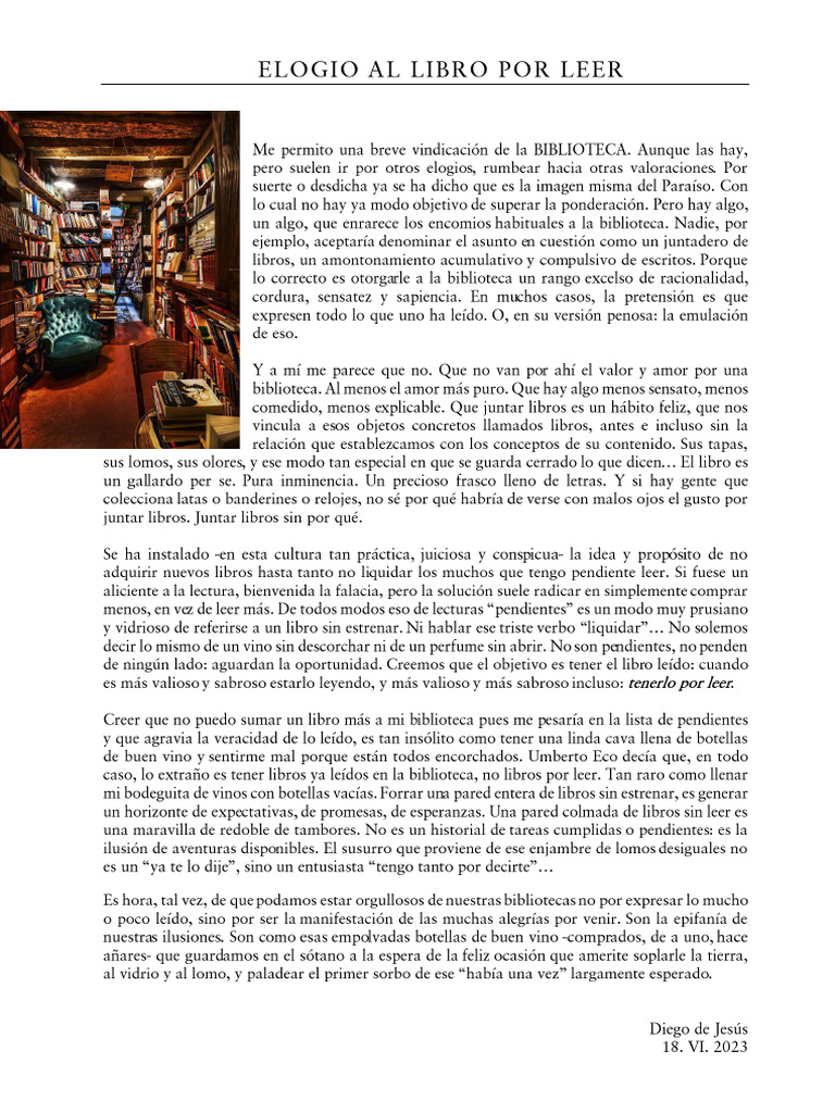 Elogio Al Libro Por Leer | PDF