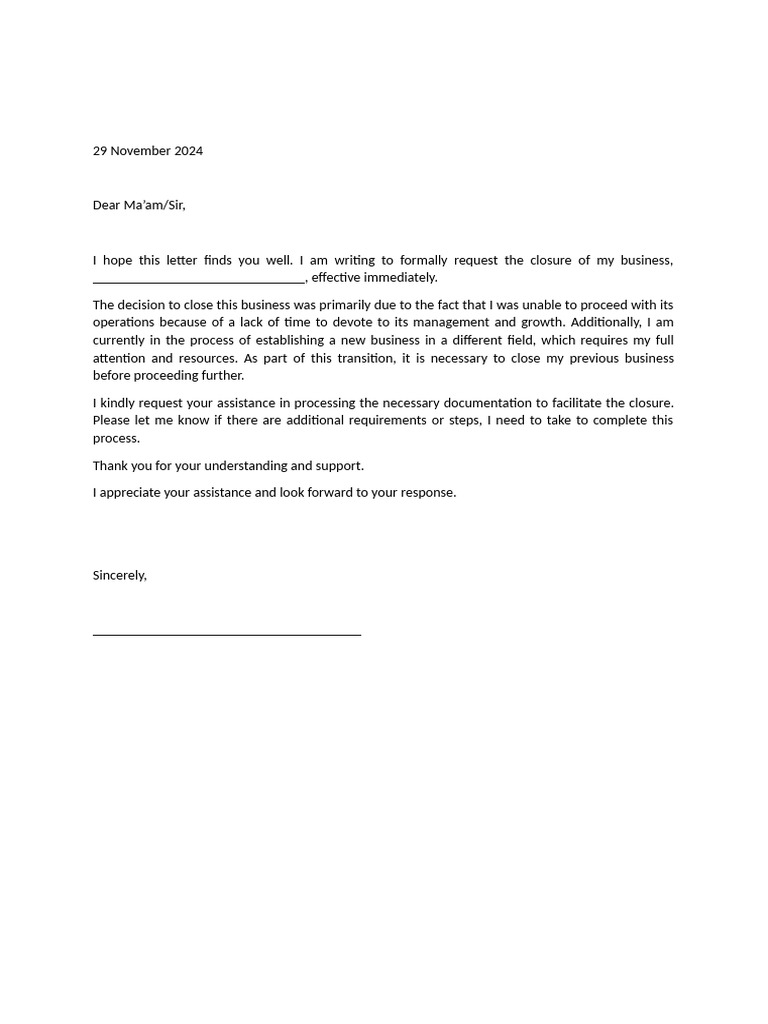 Request for Immediate Business Closure | PDF