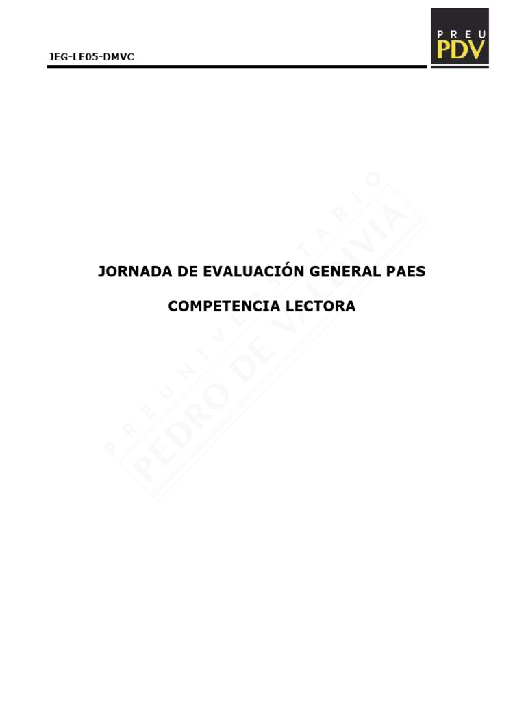 Evaluación de Competencia Lectora PAES | PDF