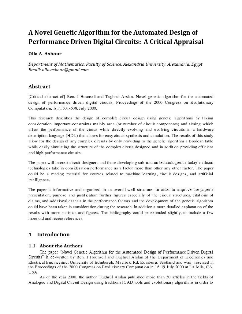 Genetic Algorithm for Digital Circuit Design | PDF